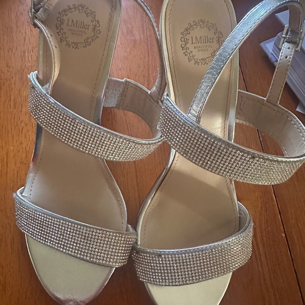 I. Miller Silver Crystal-Strap Slingback Heels Size 8.5